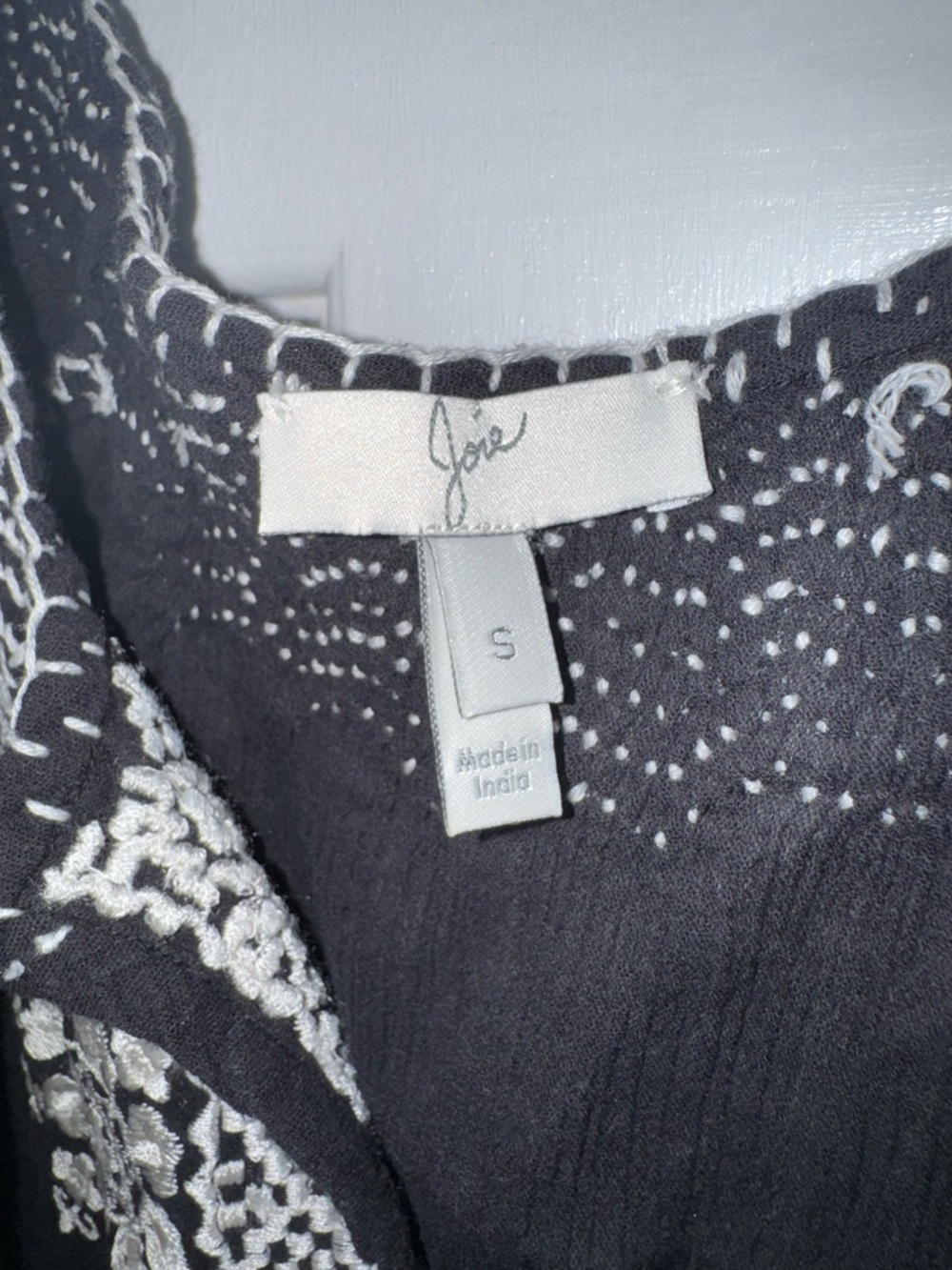 Joie Black Tunic Top with White Floral Embroidery - Picture 3 of 4